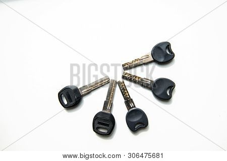 Set Of Many Keys Isolated On White Background, S, Space For Text.
