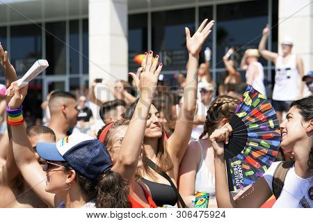 The Annual Parade Lgbt. Gay And Lesbians Walking In The Gay Pride Parade. Parade Of Tolerance. Rainb