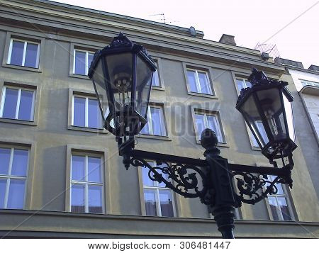 City Lantern In Old Praga City Downtown