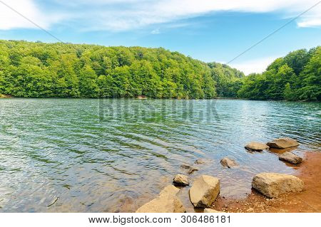 Vihorlat Lake Slovakia. Body Of Water Among Beech Forest In Mountains. Popular Destination In Easter