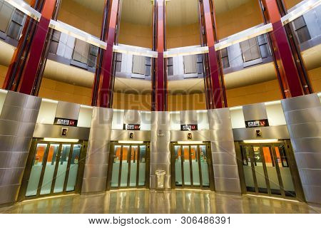 Barcelona, Spain - September 06, 2018: The Lifts Linking The Lines L1 And L9, And The Lobby In The F