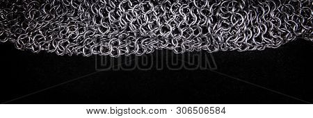 Panorama, Chainmail With Black Copyspace, Background For Medieval, Knight And Larp Theme