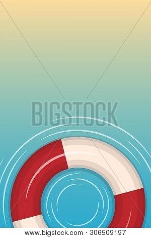 Vertical Image Of A Lifebuoy On A Yellow-blue Background. Place For Text. Vector Illustration.