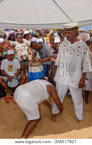 Salvador, Brazil - 2 February 2019: People During The Celebration Of Yemanja At Salvador Bahia On Br