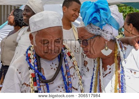 Salvador, Brazil - 2 February 2019: People During The Celebration Of Yemanja At Salvador Bahia On Br