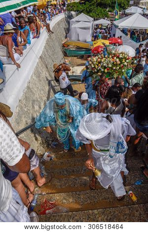 Salvador, Brazil - 2 February 2019: People During The Celebration Of Yemanja At Salvador Bahia On Br