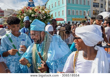 Salvador, Brazil - 2 February 2019: people during the celebration of Yemanja at Salvador Bahia on Br