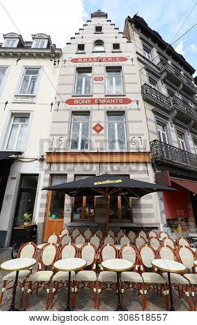 The Famous Brasserie Bon Enfants Located At Grand Sablon Square In The Heart Of Brussels, Belgium.