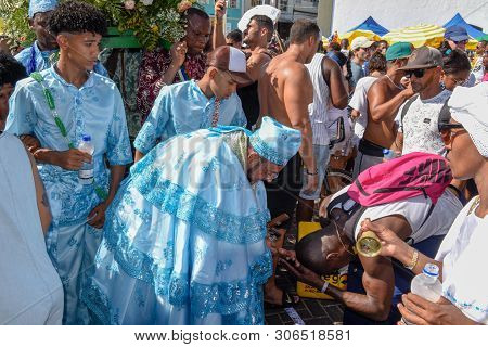 Salvador, Brazil - 2 February 2019: people during the celebration of Yemanja at Salvador Bahia on Br