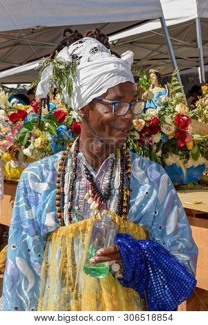 Salvador, Brazil - 2 February 2019: people during the celebration of Yemanja at Salvador Bahia on Br