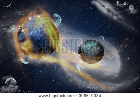 Planet With Flare In Space, Optical Fibres