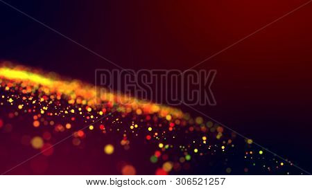 Cloud Of Multicolored Particles In The Air Like Sparkles On A Dark Background With Depth Of Field. B