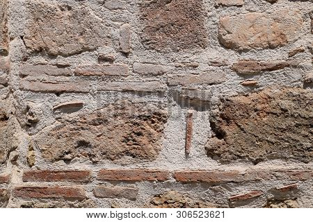 Background Texture Of Limestone Blocks Wall. Old Fortress Wall Blocks