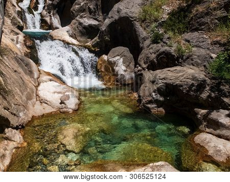 Cascade Of Waterfalls And Natural Pool At Sapadere Canyon, Alanya, Antalya, Turkey