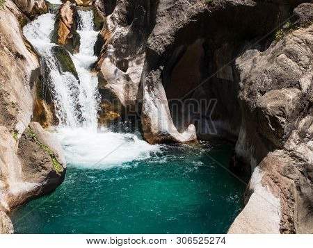 Cascade Of Waterfalls And Natural Pool At Sapadere Canyon, Alanya, Antalya, Turkey