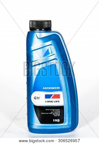 Single Motor Antifreeze Bottle Isolated On White Background