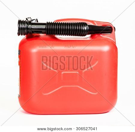 Red Plastic Oil Canister Isolated On A White Background