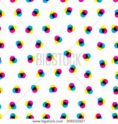 Cmyk And Rgb Seamless Pattern With Circles. Background, Banner For Printing House, Typography. Vecto