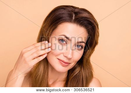 Close Up Photo Beautiful Amazing Cute Mature She Her Lady Hand Arm Cheek Cheekbone Show Touch Soft G