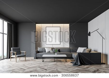 Gray And White Living Room Interior With Poster