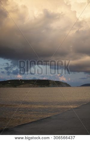 Landscape With Small Greek Islands And Bays On Peloponnese, Greece Near Methoni Town, Summer Vacatio
