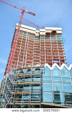 Warsaw, Poland. 15 June 2019. Construction Of The Widok Towers Office Building.