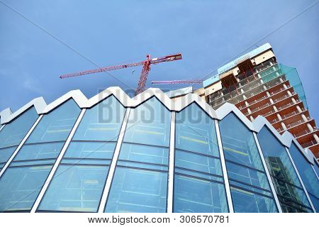 Warsaw, Poland. 15 June 2019. Construction Of The Widok Towers Office Building.