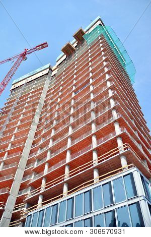 Warsaw, Poland. 15 June 2019. Construction Of The Widok Towers Office Building.