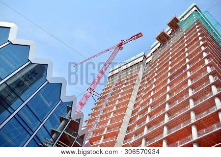 Warsaw, Poland. 15 June 2019. Construction Of The Widok Towers Office Building.
