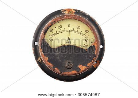 Vintage Soviet Amperemeter, Isolated On White Background