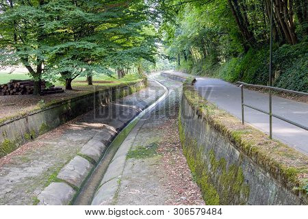 Park Downtown Luxembourg City With Footpath Along Petrusse Creek, Affluent Of Alzette River