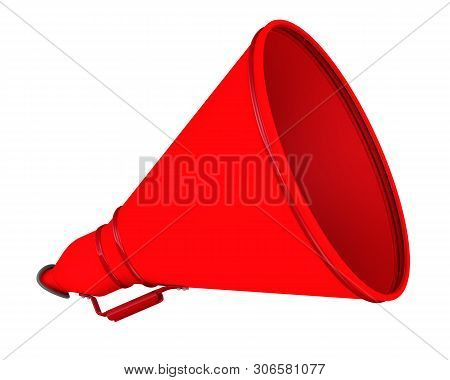 Metal Red Loudspeaker. One Red Loudspeaker On White Background. Isolated. 3d Illustration
