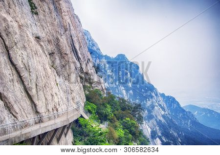 The Sanhuang Plank Way Secured To The Cliff Side On Mount Song In Henan Province China.