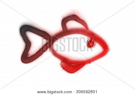 Graffiti Fish Sign Sprayed On White Isolated Background