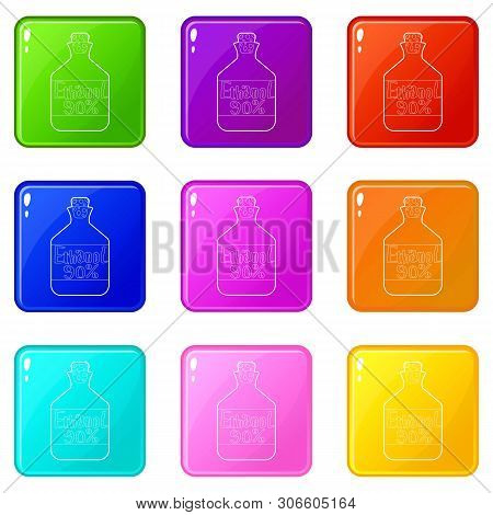 Ethanol In Bottle Icons Set 9 Color Collection Isolated On White For Any Design