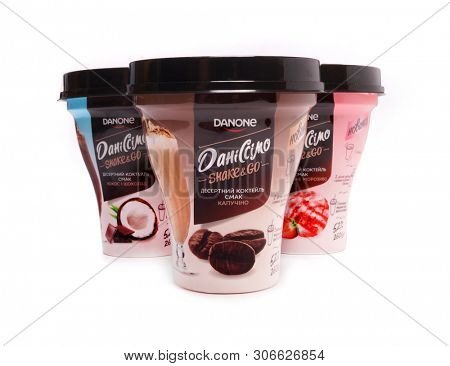 Kyiv, Ukraine - May 27, 2019: Danissimo - Shake & Go yoghurt cocktail 