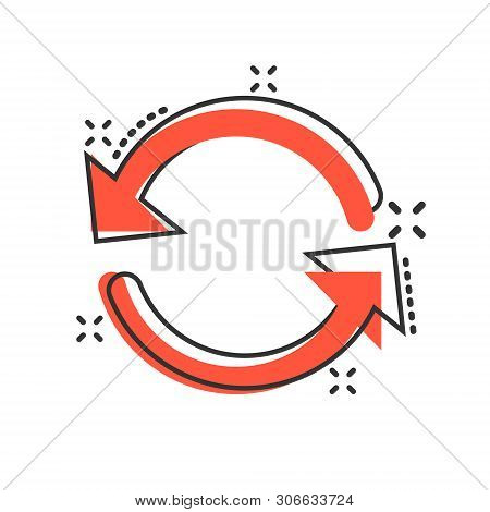 Arrow Rotation Icon In Comic Style. Sync Action Vector Cartoon Illustration On White Isolated Backgr