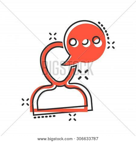 Man Head Mind Thinking Icon In Comic Style. Speech Bubble With People Vector Cartoon Illustration On