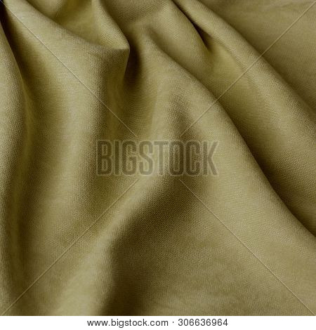 Monochrome Decorative Fabric Velour Mustard. Fabric With Natural Texture. Velour Textiles. Cloth Bac