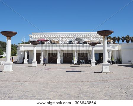 Cape Spartel, Morocco On April 2019: White Buildings Of African Touristic Area Near Caves Of Hercule