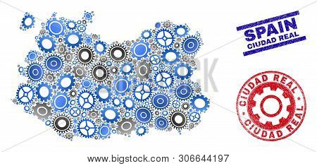 Service Vector Ciudad Real Province Map Composition And Seals. Abstract Ciudad Real Province Map Is 