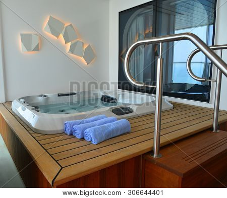 Jacuzzi Of Luxury Cabin At Cruise Liner