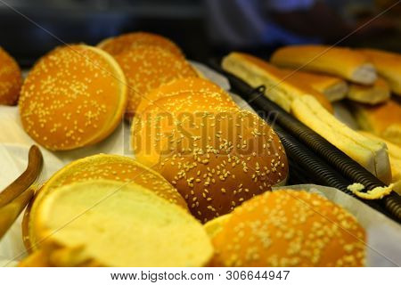 Bread For Making Hamberger At Luxury Buffet Restaurant.