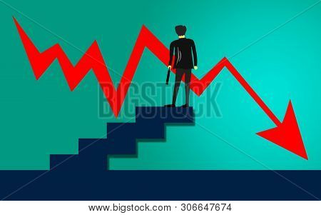 Businessman Standing In Front Of A Downward Line Graph, 3d Rendering