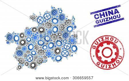 Workshop Vector Guizhou Province Map Mosaic And Seals. Abstract Guizhou Province Map Is Organized Fr