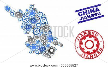 Repair Workshop Vector Jiangsu Province Map Mosaic And Seals. Abstract Jiangsu Province Map Is Done 