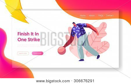 Male Character Playing Bowling, Man Throw Ball For Hitting Strike. Leisure, Active Lifestyle, Sparet