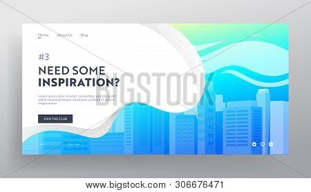 City Buildings Website Landing Page. Town Apartment Banner, Day Time, Cityscape Panorama, Urban Arch