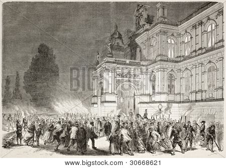 Napoleon III departing from Chateau-Les-Ferrieres. Created by Godefroy-Durand, published on L'illustration, Journal Universel, Paris, 1863