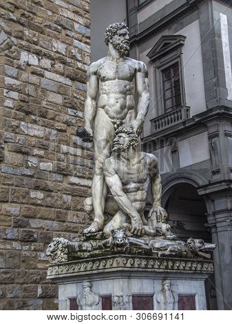 Italy. Piazza Della Signoria - The Square In Front Of The Palazzo Vecchio In Florence. The Sculptura